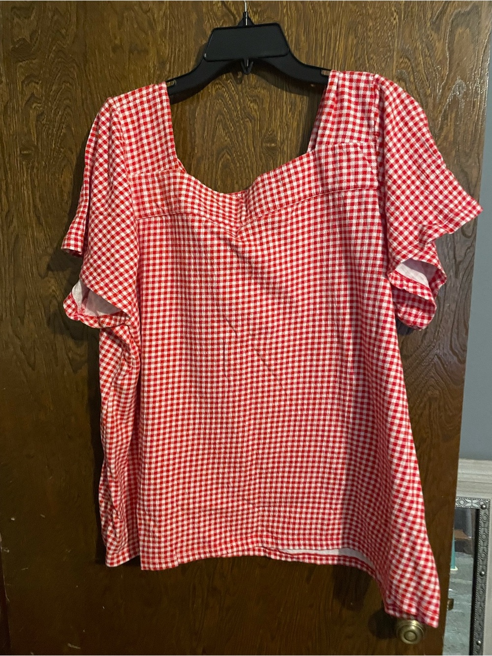 Lands' End Red Gingham Square-Neck Blouse